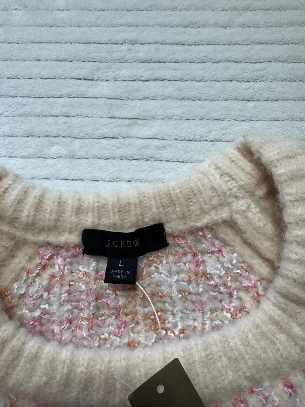 J. Crew Cream and Pink Flecked Ribbed Scoopneck Sweater